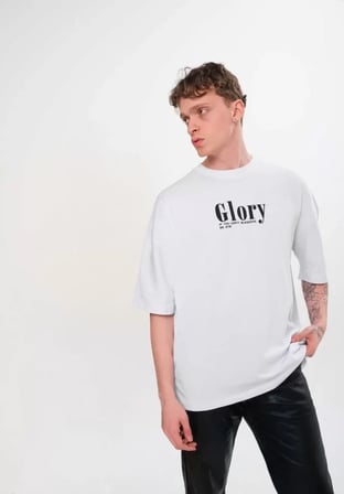 MYTHRIVA  Unisex Bisiklet Yaka Baskılı Oversize T-Shirt - Siyah