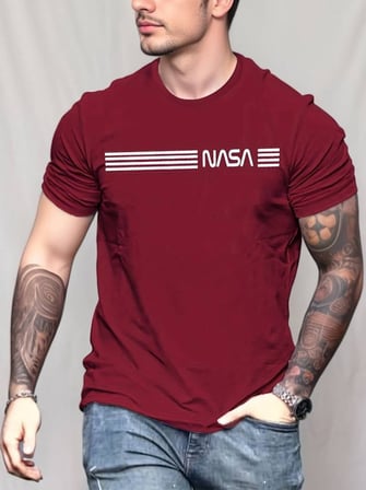 MYTHRIVA  Erkek Kısa Kollu Nasa Baskı Basic Erkek T-shirt