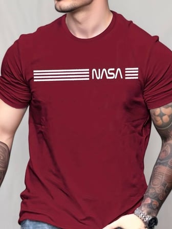 MYTHRIVA  Erkek Kısa Kollu Nasa Baskı Basic Erkek T-shirt