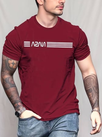 MYTHRIVA  Erkek Kısa Kollu Nasa Baskı Basic Erkek T-shirt