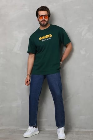 MYTHRIVA  Unisex Basic Bisiklet Yaka Oversize T-Shirt - Yeşil