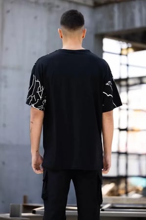 MYTHRIVA  Unisex Bisiklet Yaka Baskılı Oversize T-Shirt - Siyah
