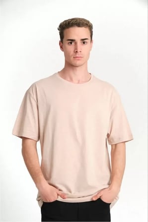 MYTHRIVA  Unisex Düz Biskilet Yaka Oversize T-shirt - Bej