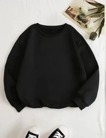 MYTHRIVA  Üç İplik Biskilet Yaka Basic SweatShirt - Siyah