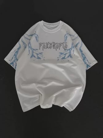 MYTHRIVA  Unisex Bisiklet Yaka Baskılı Oversize T-Shirt - Beyaz