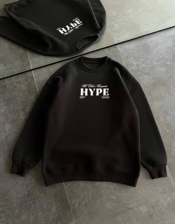 MYTHRIVA  Üç İplik Bisiklet Yaka Baskılı SweatShirt - Siyah