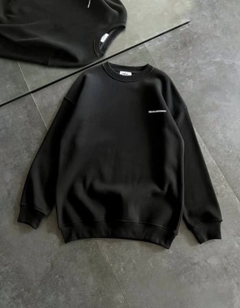 MYTHRIVA  Kışlık Bisiklet Yaka Oversize Baskılı SweatShirt - Siyah