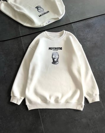 MYTHRIVA  Kışlık Bisiklet Yaka Baskılı SweatShirt - Beyaz
