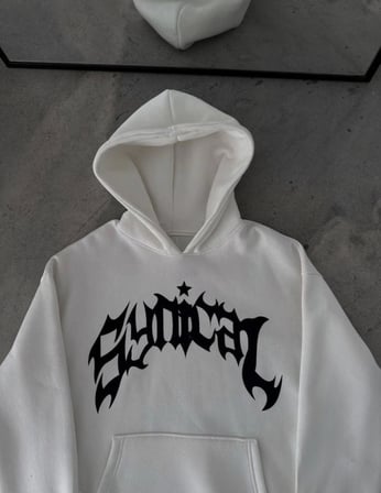 MYTHRIVA  Üç İplik Kapşonlu Baskılı Oversize SweatShirt-  Beyaz