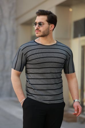 MYTHRIVA  Erkek Petek Desenli Kısa Kollu T-shirt