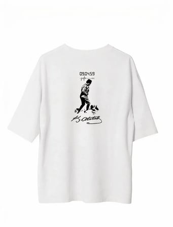MYTHRIVA  Unisex Bisiklet Yaka Baskılı Oversize T-Shirt - Beyaz