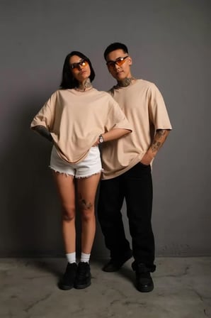 MYTHRIVA  Erkek 24/1 Düz A Kalite Oversize T-shirt - Bej