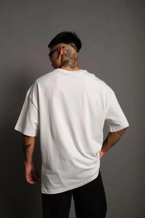 MYTHRIVA  Erkek 24/1 Düz A Kalite Oversize T-shirt - Beyaz