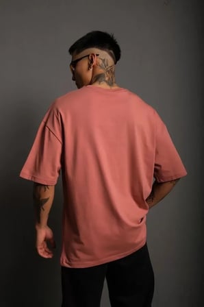 MYTHRIVA  Erkek 24/1 Düz A Kalite Oversize T-shirt - Gül Kurusu