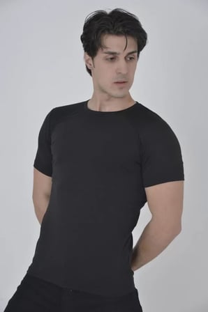 MYTHRIVA  Erkek Omuz Fileli Slim Fit T-shirt - Siyah