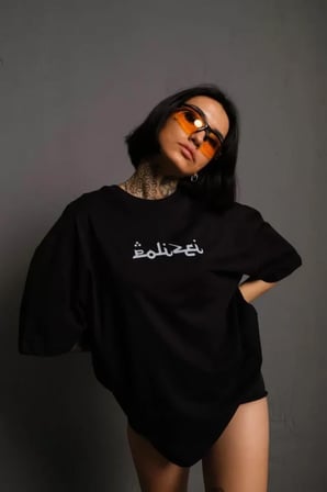 MYTHRIVA  Bisiklet Yakalı Sırt Baskılı Oversize T-Shirt - Siyah