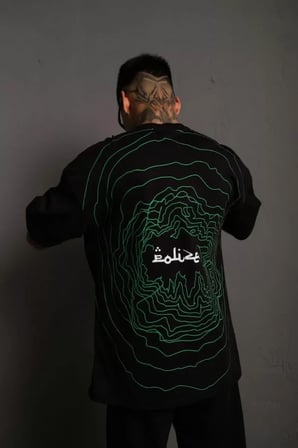 MYTHRIVA  Erkek Bisiklet Yakalı Sırt Baskılı Oversize T-Shirt - Siyah