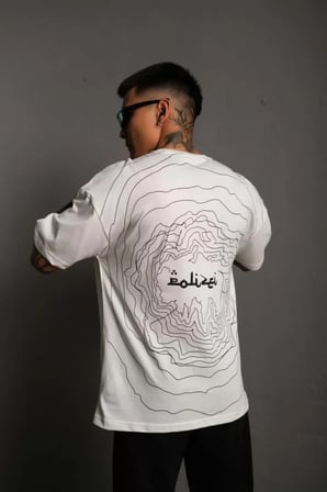 MYTHRIVA  Erkek Bisiklet Yakalı Sırt Baskılı Oversize T-Shirt - Beyaz