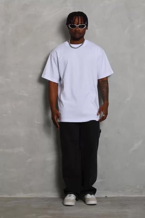 MYTHRIVA  Unisex Oversize Düz Bisiklet Yaka T-Shirt - Beyaz