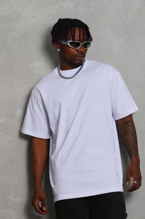 MYTHRIVA  Unisex Oversize Düz Bisiklet Yaka T-Shirt - Beyaz