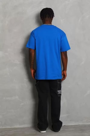MYTHRIVA  Unisex Oversize Düz Bisiklet Yaka T-Shirt - Mavi