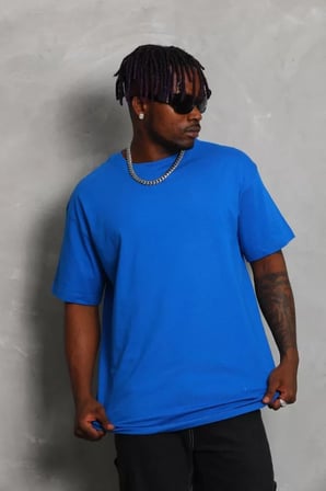 MYTHRIVA  Unisex Oversize Düz Bisiklet Yaka T-Shirt - Mavi