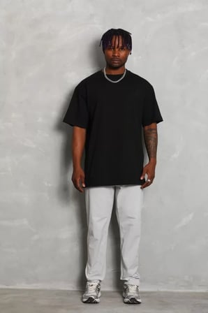 MYTHRIVA  Unisex Oversize Düz Bisiklet Yaka T-Shirt - Siyah