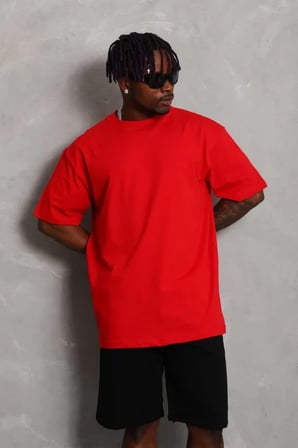 MYTHRIVA  Unisex Oversize Düz Bisiklet Yaka T-Shirt - Kırmızı