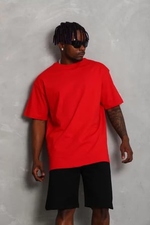 MYTHRIVA  Unisex Oversize Düz Bisiklet Yaka T-Shirt - Kırmızı