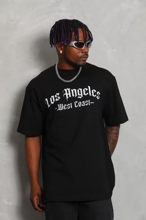 MYTHRIVA  Unisex Oversize Baskılı Bisiklet Yaka T-Shirt - Siyah