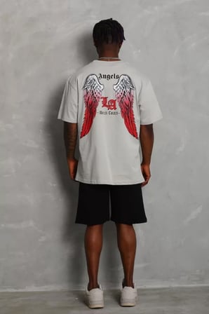 MYTHRIVA  Unisex Oversize Baskılı Bisiklet Yaka T-Shirt - Gri