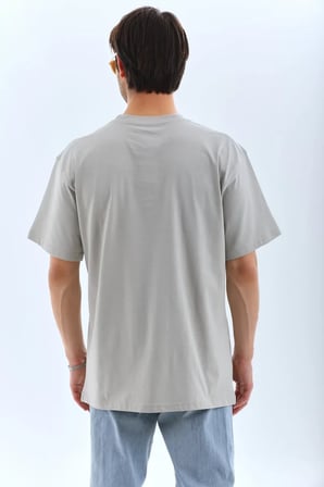 MYTHRIVA  Unisex Oversize Taşlı Bisiklet Yaka T-Shirt - Gri
