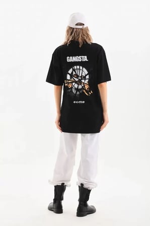 MYTHRIVA  Unisex Baskılı Oversize T-Shirt - Siyah