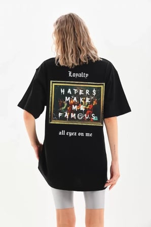 MYTHRIVA  Unisex Baskılı Oversize T-Shirt - Siyah