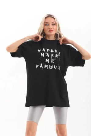 MYTHRIVA  Unisex Baskılı Oversize T-Shirt - Siyah