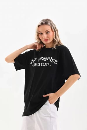 MYTHRIVA  Unisex Baskılı Oversize T-Shirt - Siyah