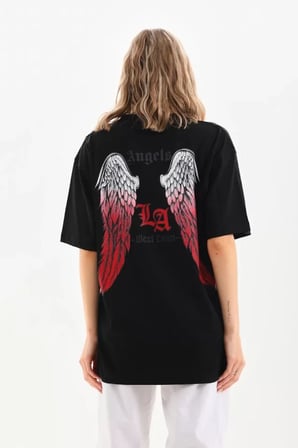 MYTHRIVA  Unisex Baskılı Oversize T-Shirt - Siyah