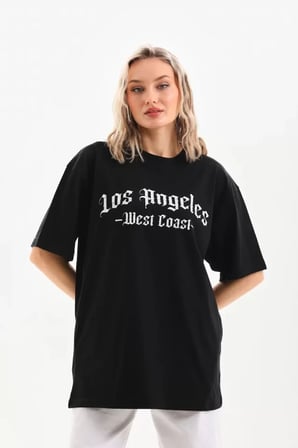 MYTHRIVA  Unisex Baskılı Oversize T-Shirt - Siyah