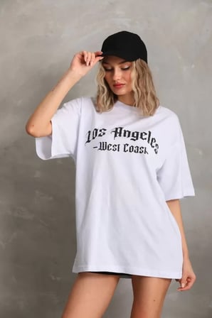 MYTHRIVA  Unisex Baskılı Oversize T-Shirt - Beyaz
