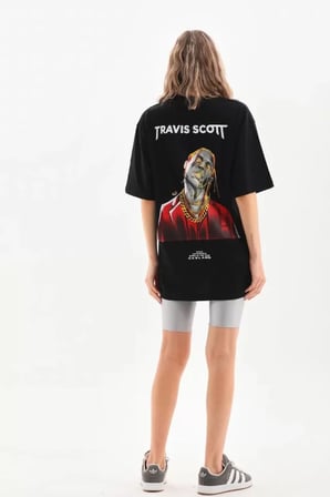 MYTHRIVA  Unisex Baskılı Oversize T-Shirt - Siyah
