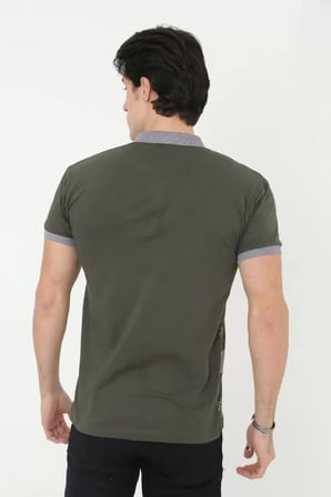 MYTHRIVA  Erkek Yakalı Slim Fit Baskılı T-Shirt - Haki