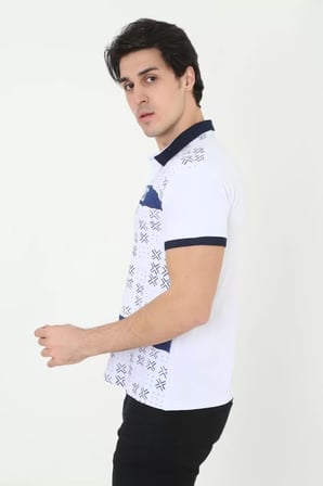 MYTHRIVA  Erkek Yakalı Slim Fit Baskılı T-Shirt - Beyaz