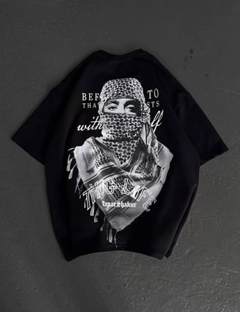 MYTHRIVA  Unisex Baskılı Oversize T-Shirt - Siyah