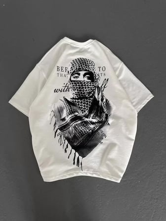 MYTHRIVA  Unisex Baskılı Oversize T-Shirt - Beyaz