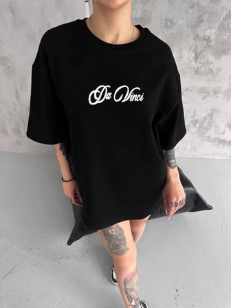 MYTHRIVA  Unisex Baskılı Oversize T-Shirt - Siyah