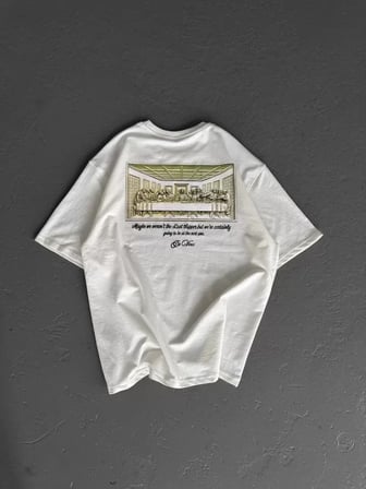 MYTHRIVA  Unisex Baskılı Oversize T-Shirt - Beyaz