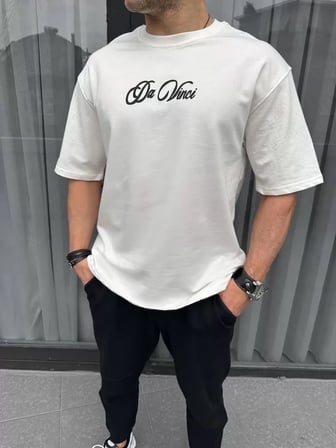MYTHRIVA  Unisex Baskılı Oversize T-Shirt - Beyaz