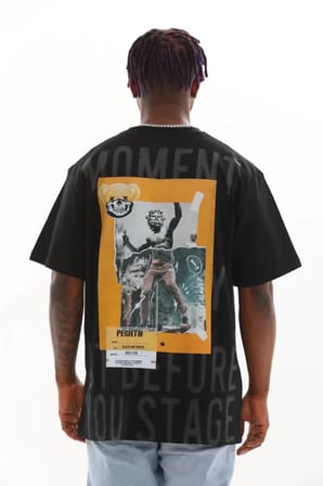 MYTHRIVA  Unisex Baskılı Oversize T-Shirt - Siyah