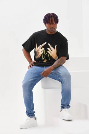 MYTHRIVA  Unisex Baskılı Oversize T-Shirt - Siyah