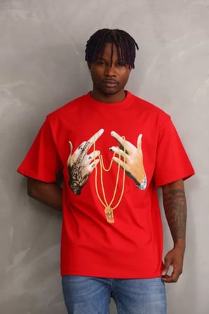 MYTHRIVA  Unisex Baskılı Oversize T-Shirt - Kırmızı